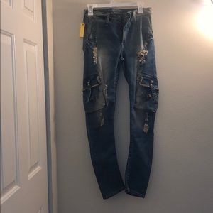 Blue ripped studded robins jeans